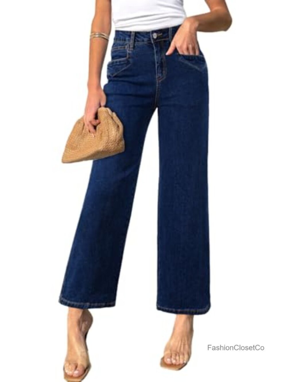 High Waisted Straight Leg Jeans Women Ankle Denim Stretchy Pockets